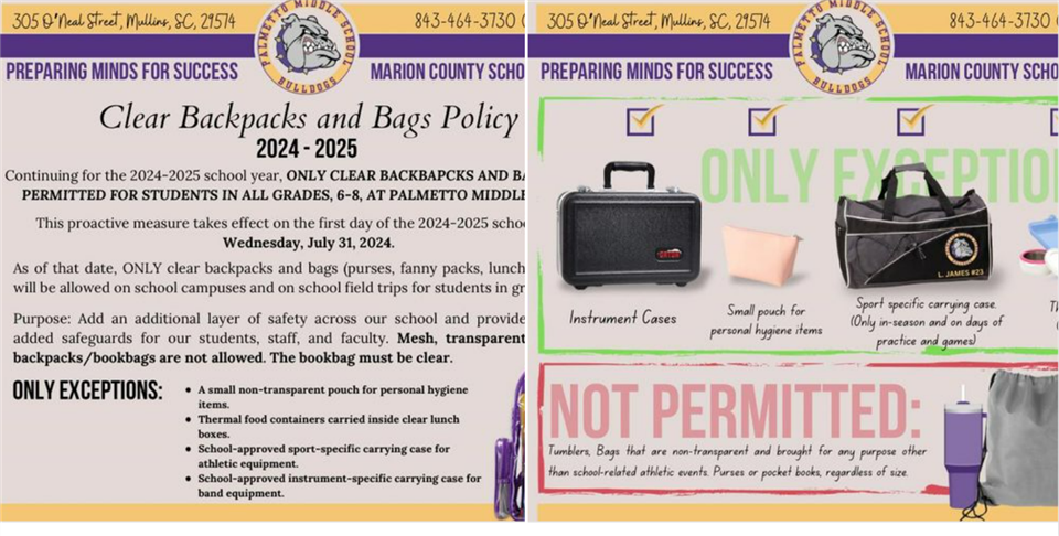 MCSD  Backpack Policy 2024-25 for Middle Schools